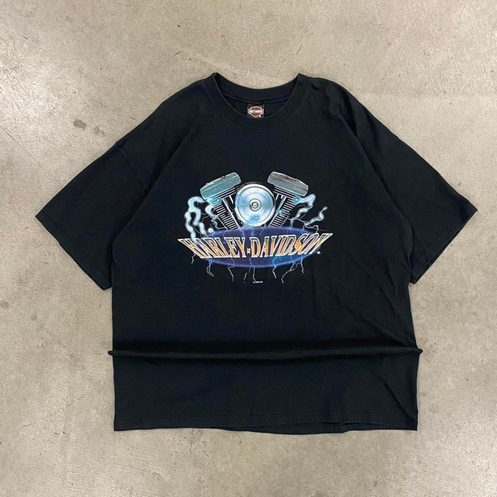 Vintage 90s Harley Davidson Engine Lightning Graphic St Maarten Biker T-Shirt XL